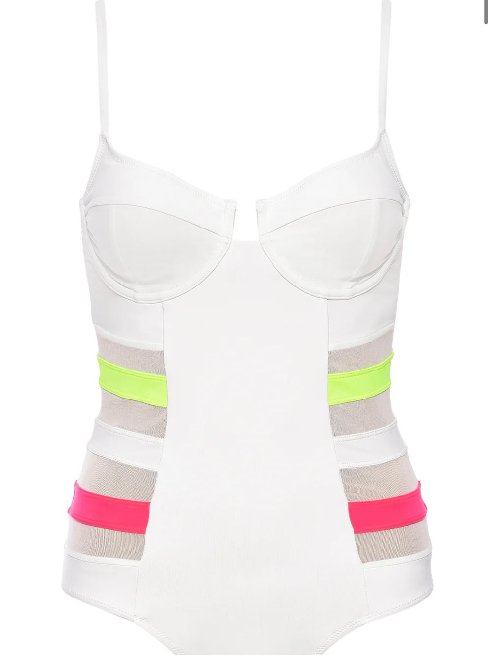 Vetchy White One-Piece Swimsuit with Neon Accent Stripes